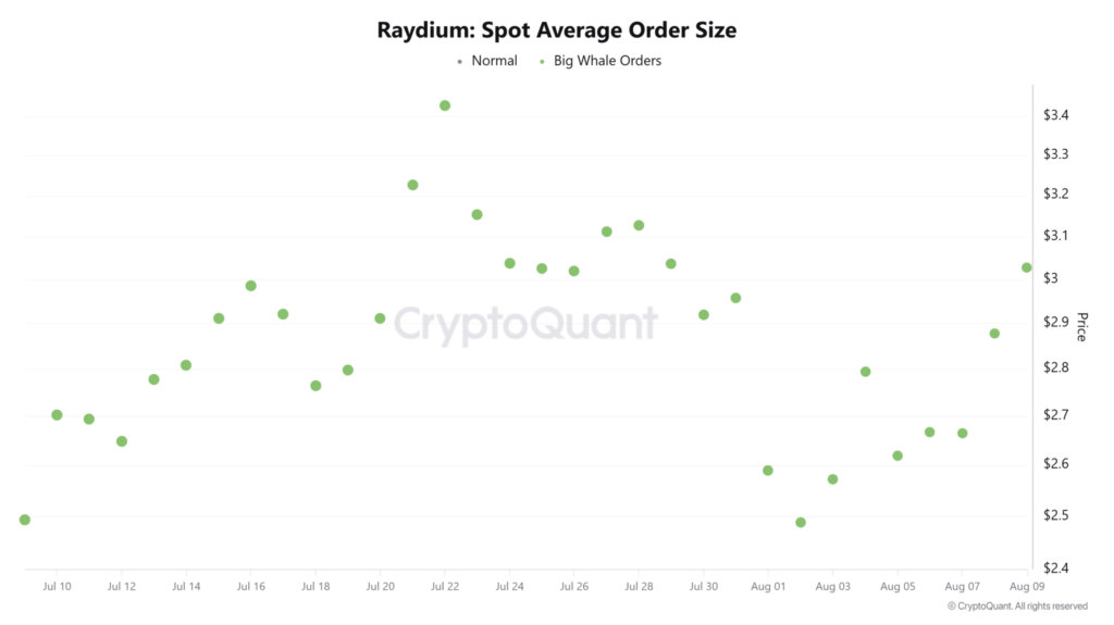 میانگین حجم سفارشات بازار اسپات ریدیوم - منبع: CryptoQuant